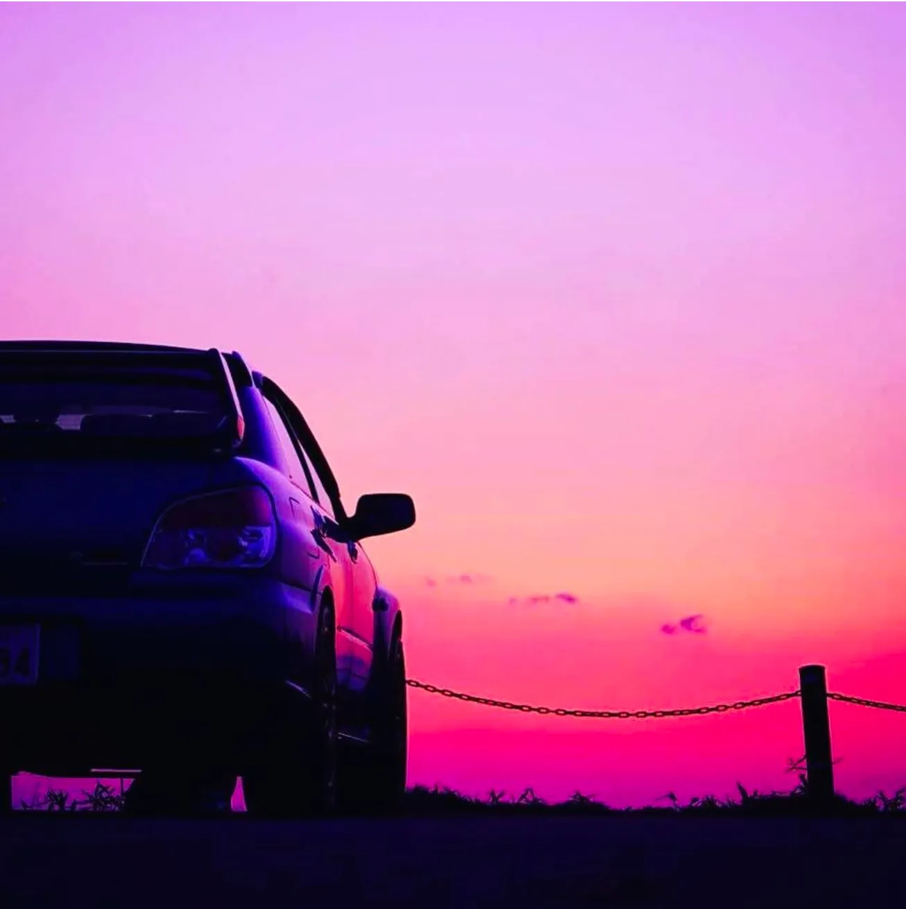 夕焼けとインプレッサGDB